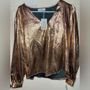Emma Ella Paris‎ Shiny Disco Bronze Retro Blouse S